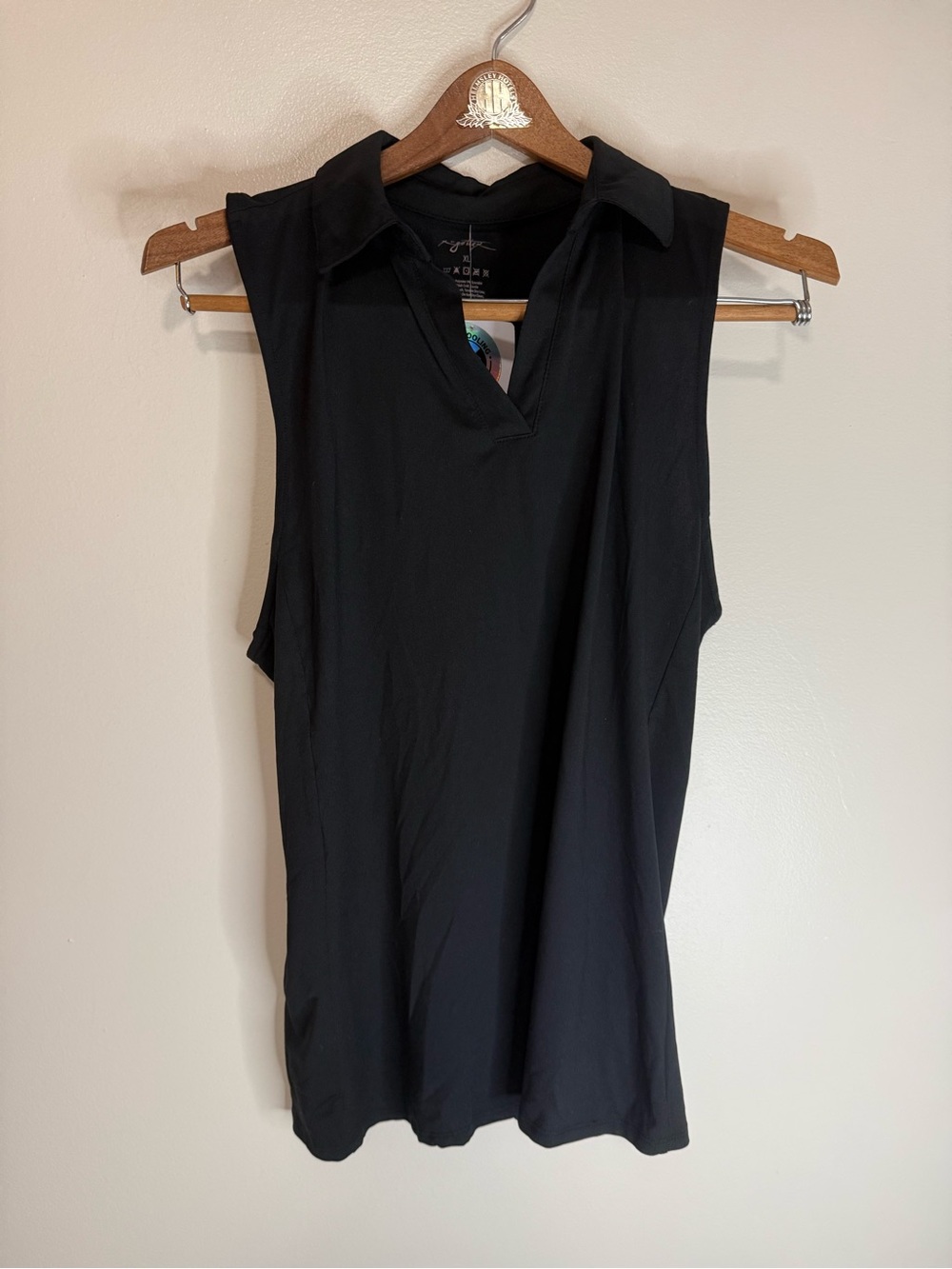 By Gottex NWT Sleeveless Black Polo Top Black golf tennis Size XL
